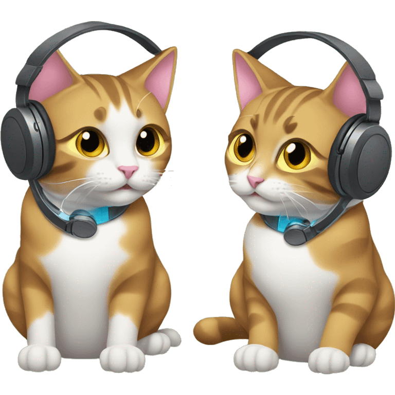 two cats gaming with headsets on emoji