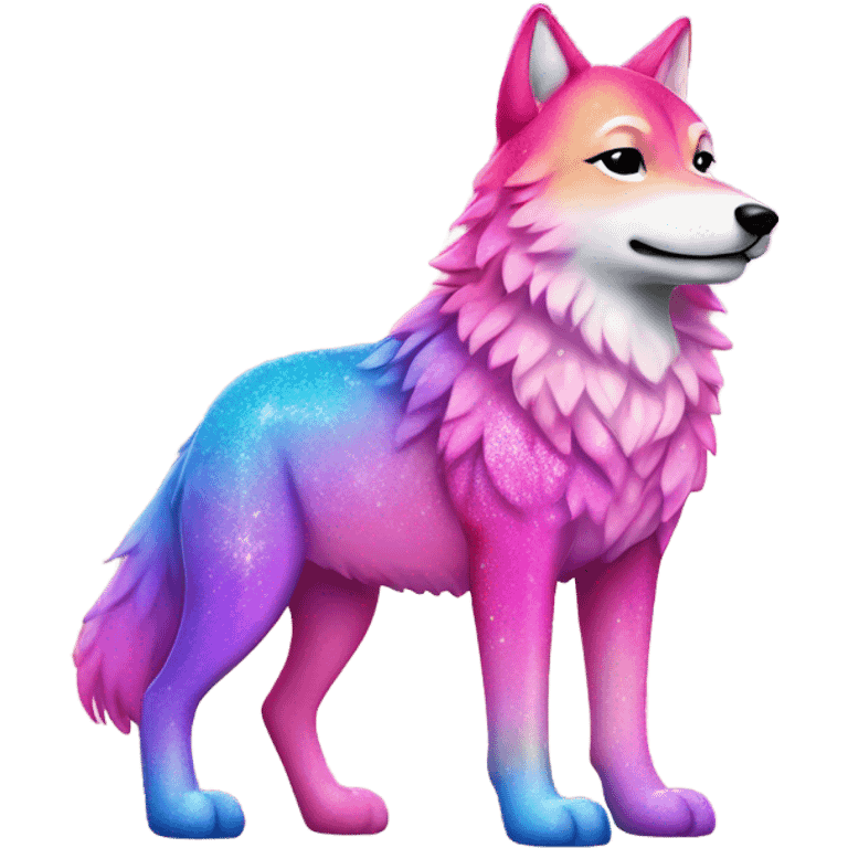 Pink rainbow ombre full body wolf with glitter  emoji