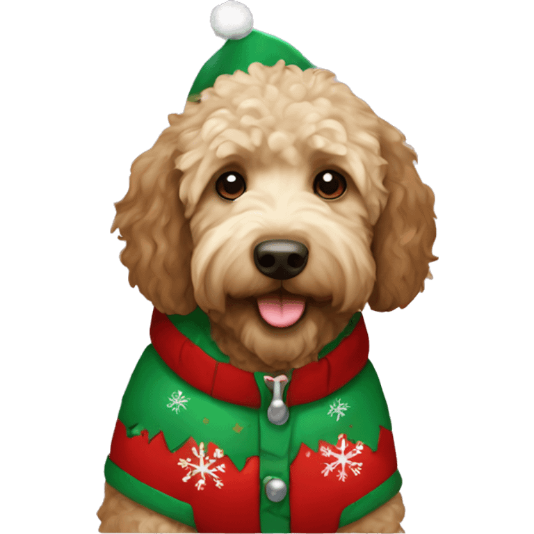 Labradoodle in a Christmas jacket emoji