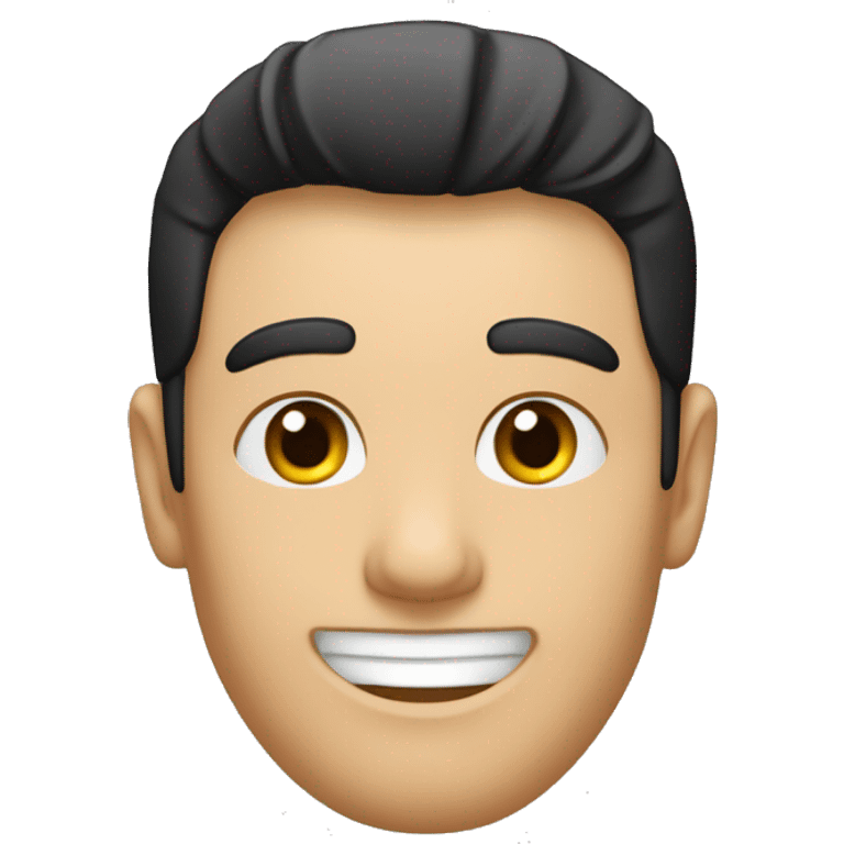 Un homme avec des cheveux blancs un sourire un col roulé noir et un bandeau noir sur les yeux emoji