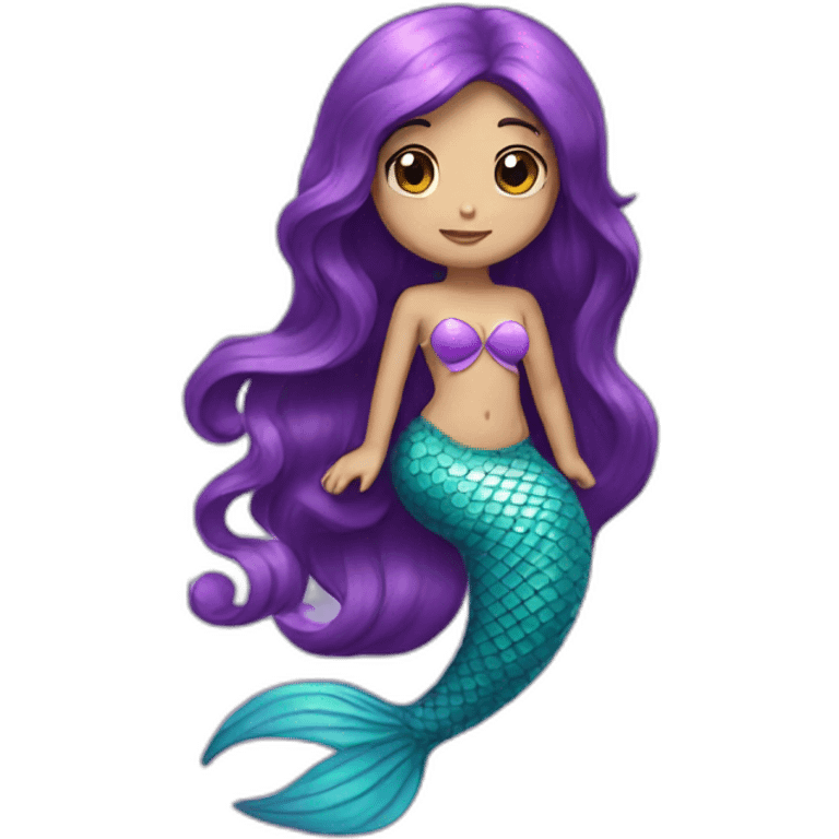 mermaid with pinkish purple tail and long dark hair emoji