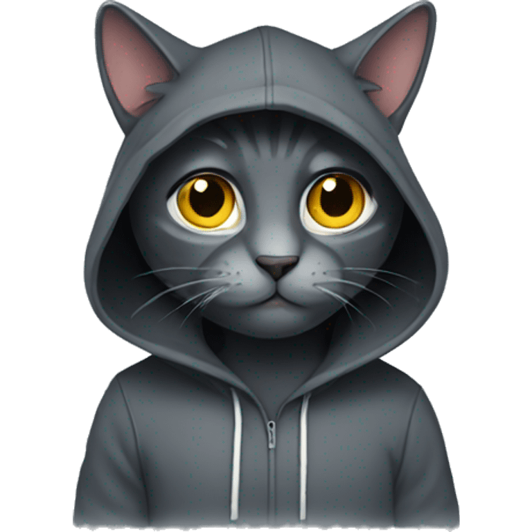 Dark grey cat wearing hoodie emoji