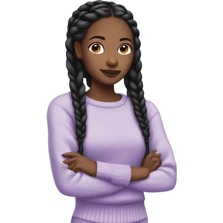 pretty black girl with long black braids with a light purple sweater emoji