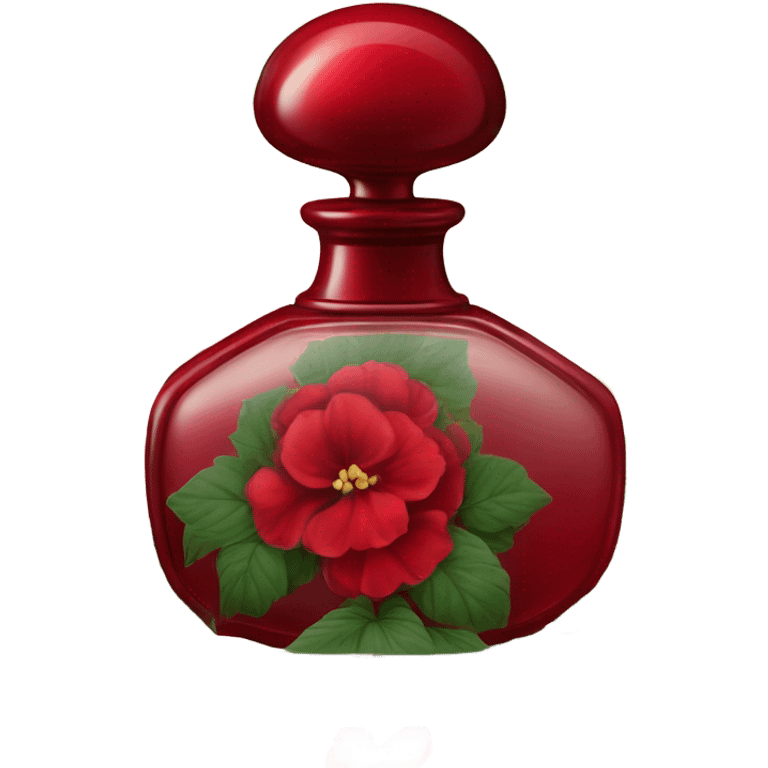 Dark red vintage French style perfume bottle with red begonias emoji