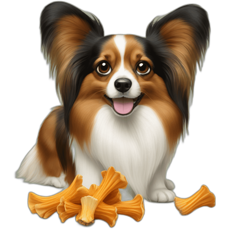 Papillon dog picking chanterelle emoji