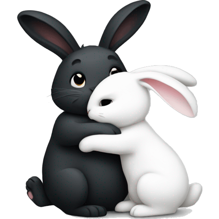 Black rabbit hugging white rabbit  emoji