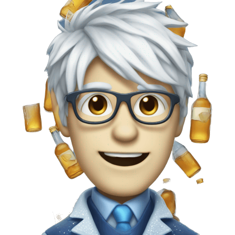 jackfrost with glasses but his suit has liquor bottles as the pattern emoji