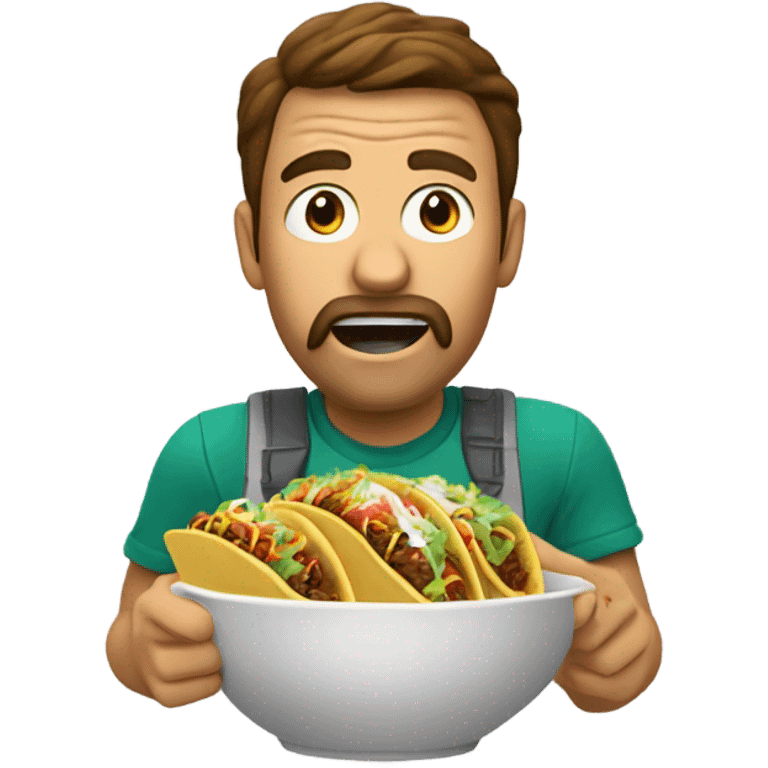 Frantic guy eating a taco bowl fast emoji