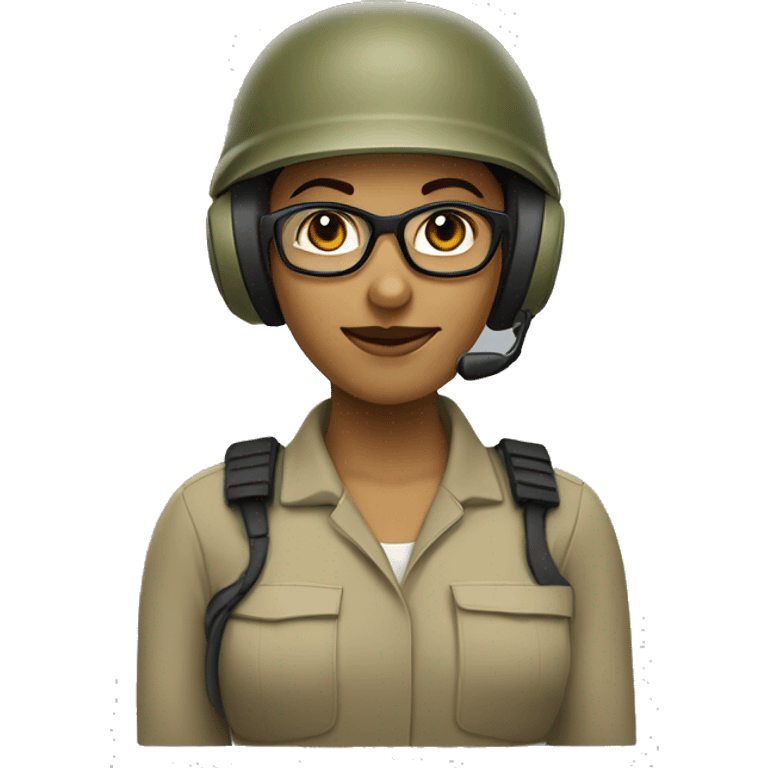 operator dressed in khaki color with a milatary helmet, with glasses, with headset, preferably female emoji