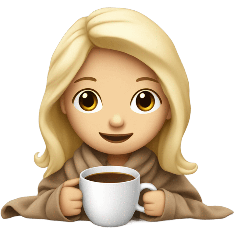 Cute little blonde girl coffee and blanket emoji