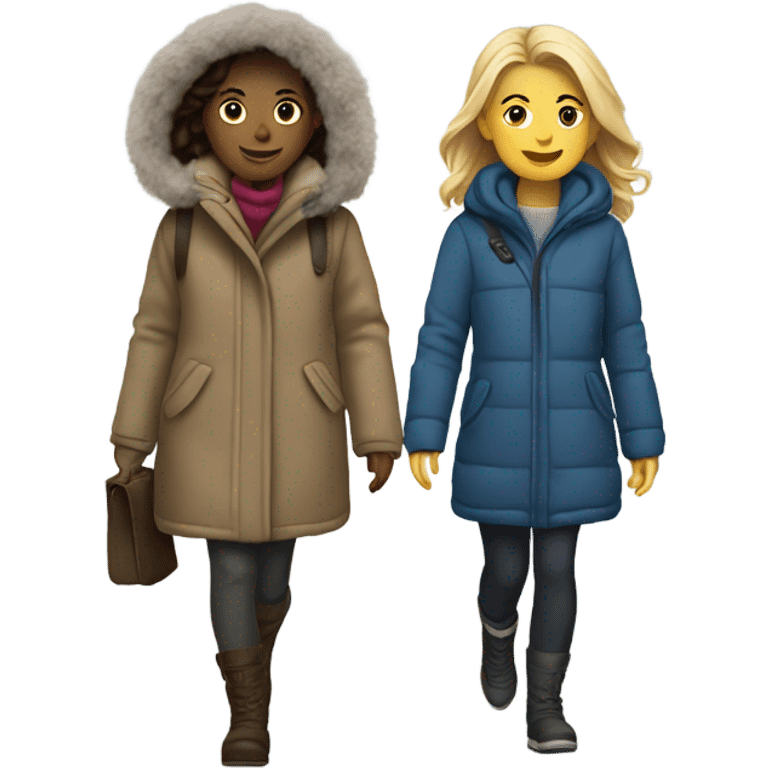 Two girls in winter coats walking  emoji