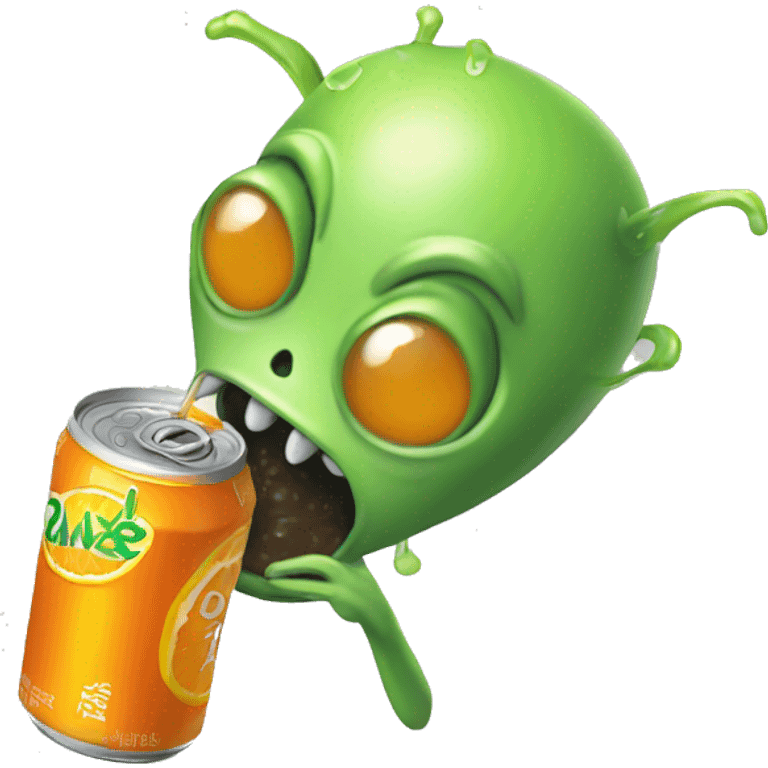 An alien chugging a can of orange soda  emoji