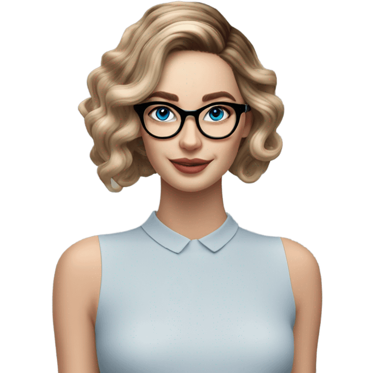 Shoulder length Balayage updo pale model lady with glasses and blue eyes  emoji