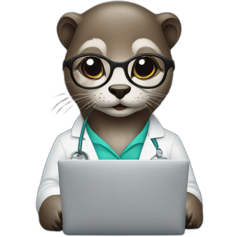 female otter with glasses as a vet with a macbook emoji