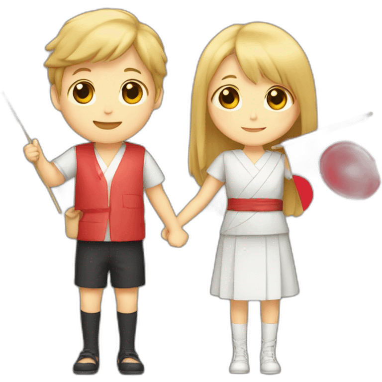 boy and girl holding Japanese flag emoji