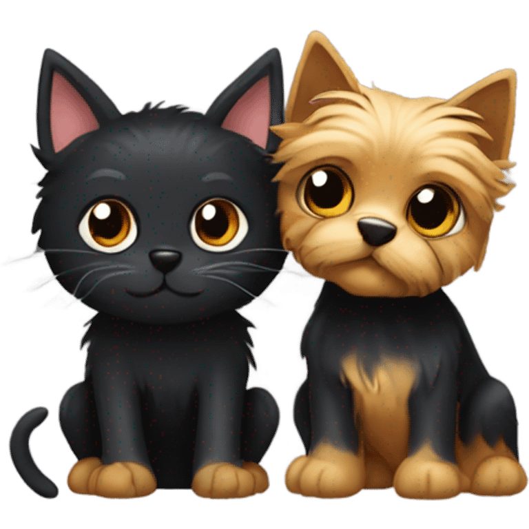 yorkie and black cat hugging emoji