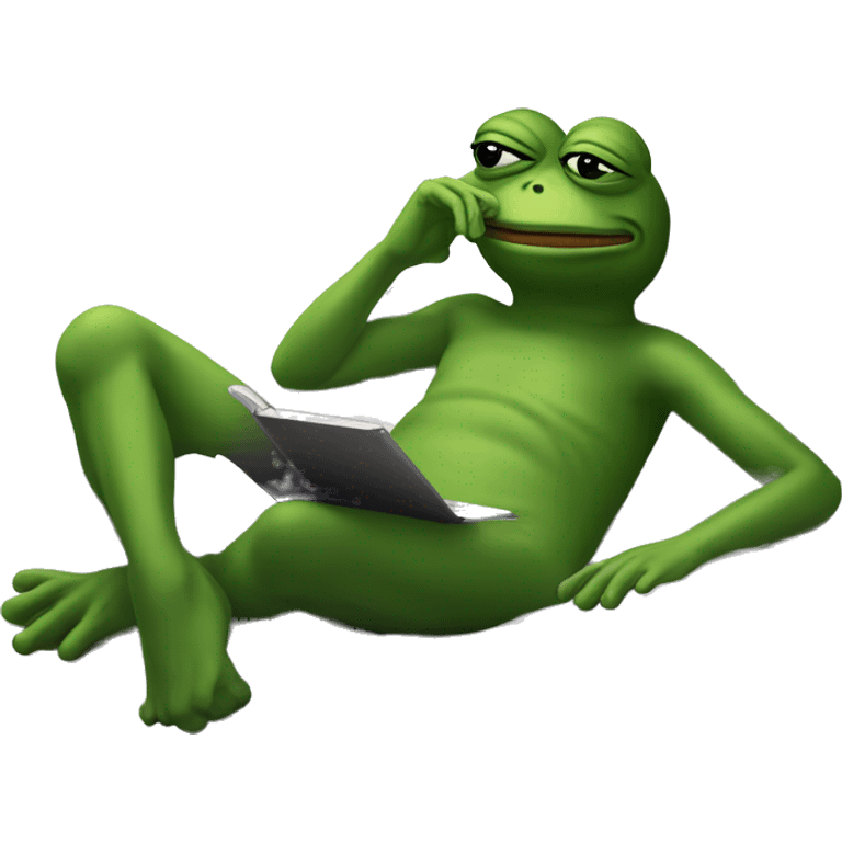 Pepe frog is relaxing on bed and thinking, there’s the think who writes seekers alliance in the cloud emoji