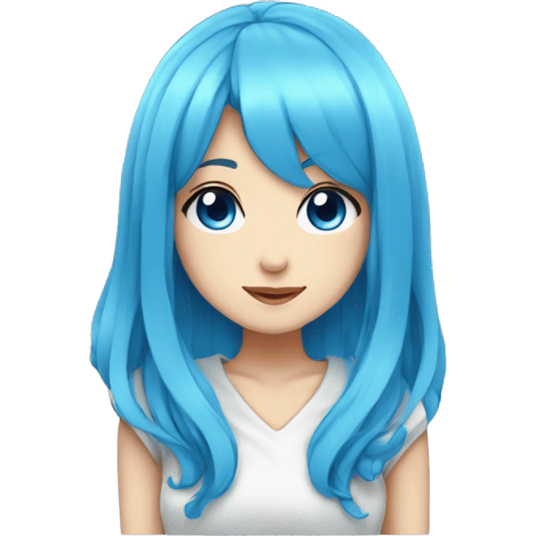 blue haired kawaii anime girl with blue eyes emoji