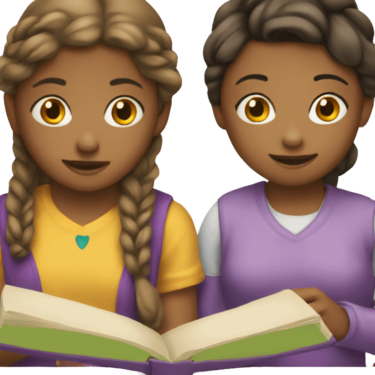 two girls reading together  emoji