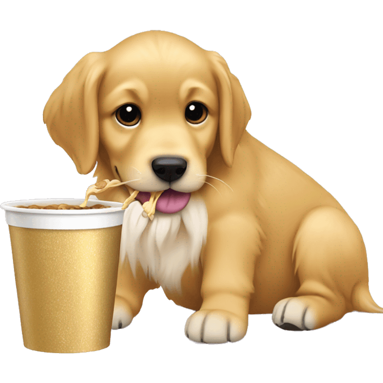 Golden retriever eating pup cup emoji