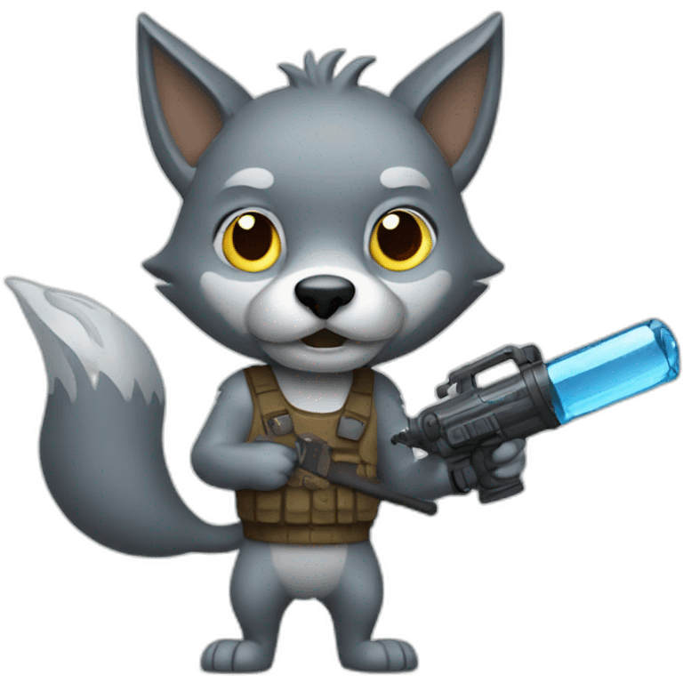 wolf holding a water weapon in his hand emoji