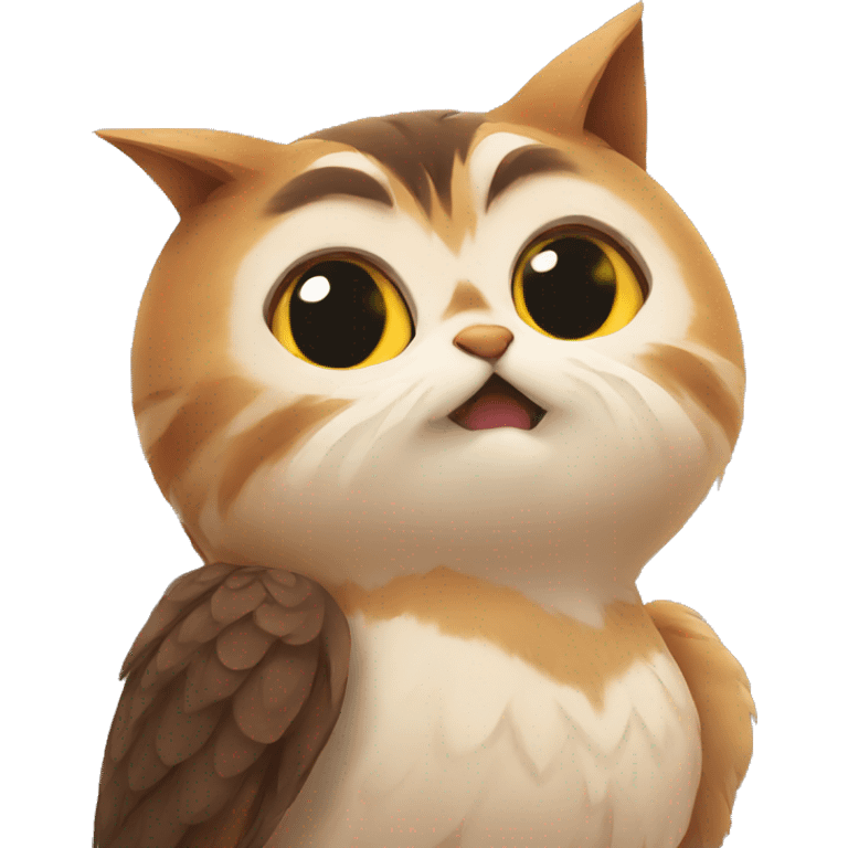 Owl hugging a cat emoji