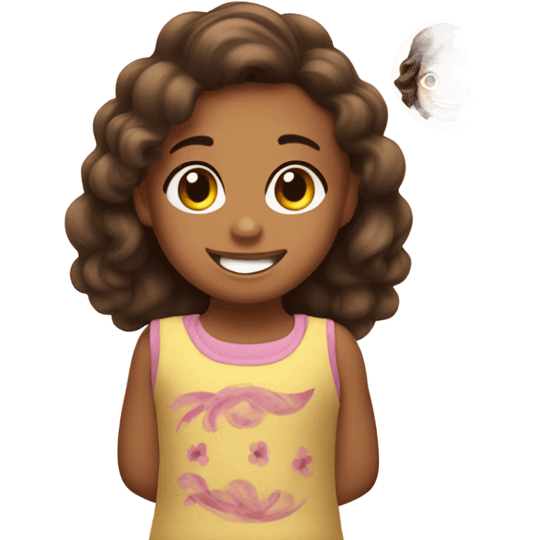  crea un emoji un creativo que sea de niña feliz trabajando con una marca capilar  emoji