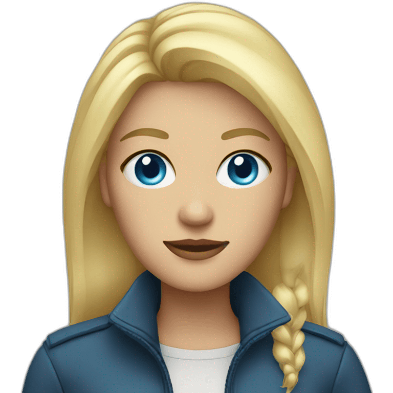 Blond woman with blue eye with jacket   emoji