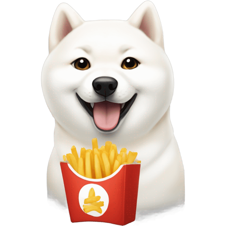 White Shiba inu eating french fries emoji