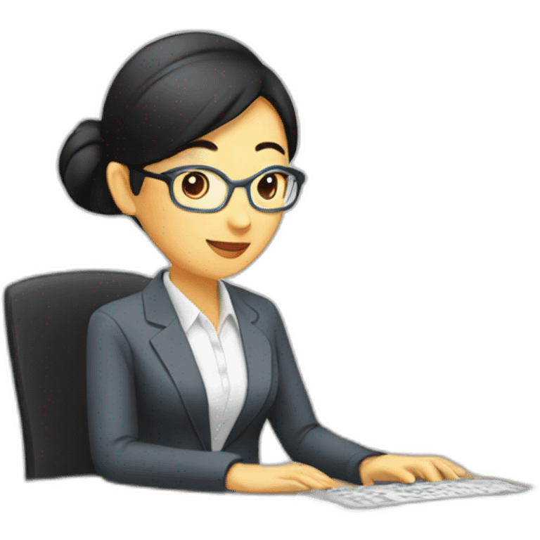 Business glass asian woman using computer emoji