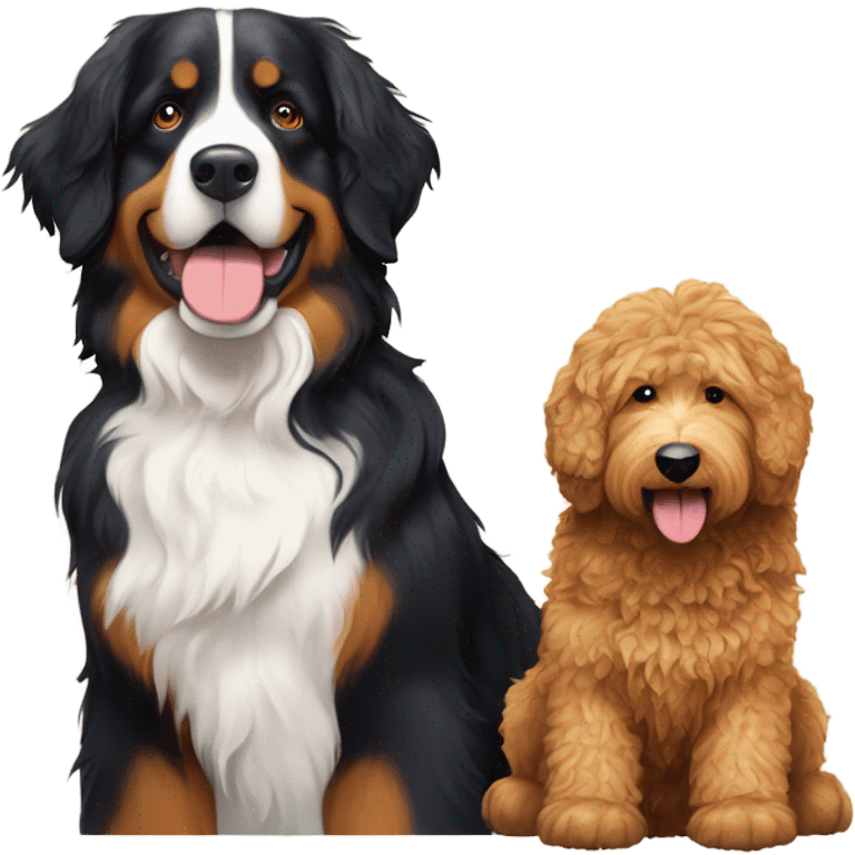 Bernese mountain dog next to a golden minute labradoodle emoji