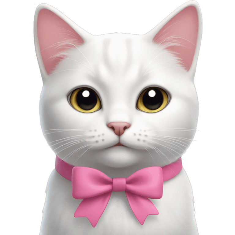 Cute white cat with pink bow and black whiskers  emoji