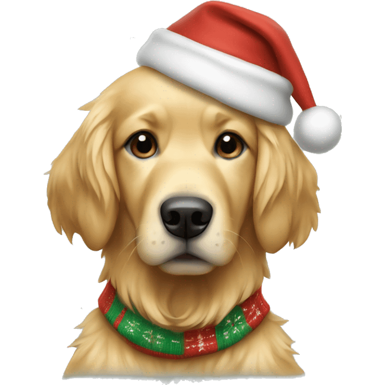 Dog with a sweater and a christmas hat golden retriever  emoji