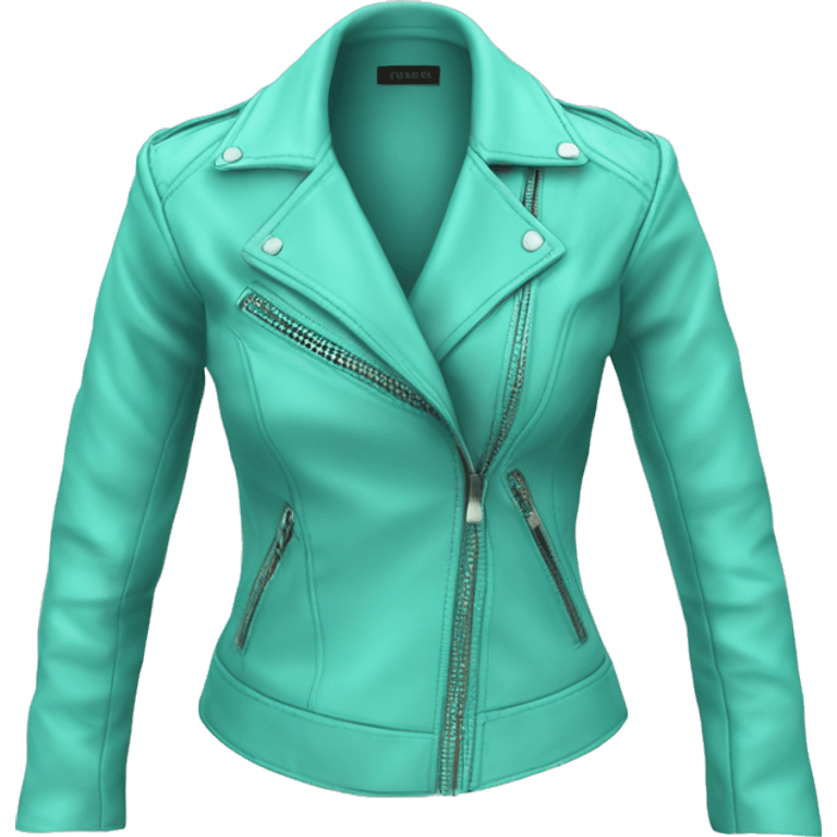 Realistic isolated side view of an open tiffany blue feminine fashion leather jacket. emoji