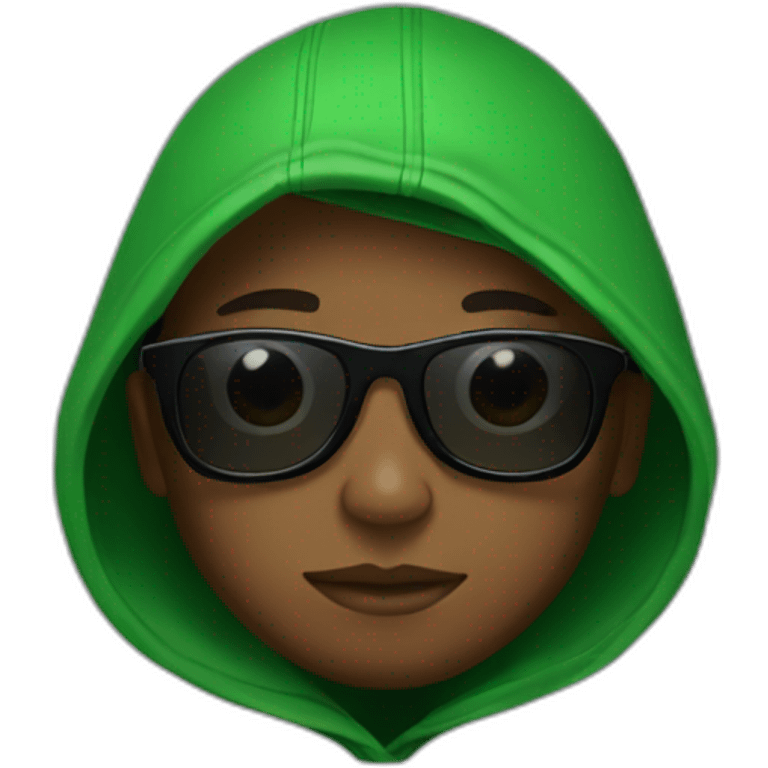 A black boy He wears a green hoodie with sunglasses  emoji