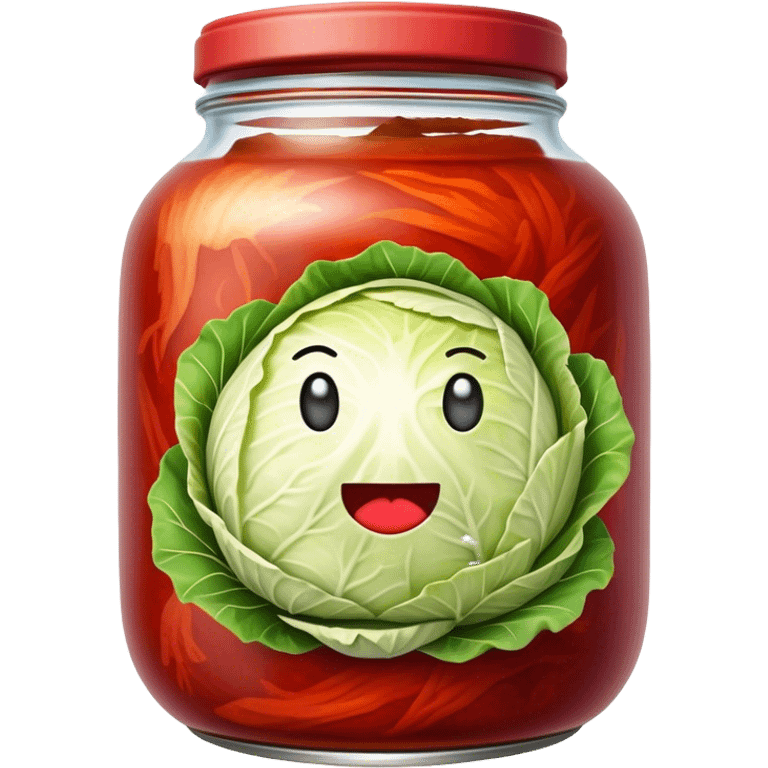 Kimchi Cinematic Realistic Kimchi Dish Emoji, depicted as spicy, fermented cabbage with vibrant red hues neatly served in a traditional jar, rendered with dynamic textures and bold, appetizing lighting. emoji