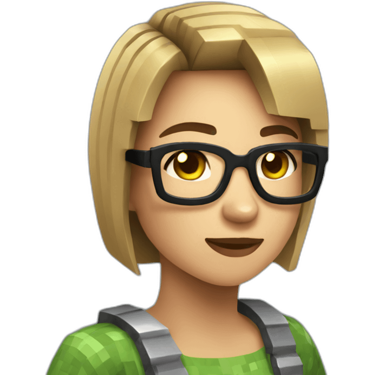 A minecraft addicted girl with short shoulder length hair and glasses emoji