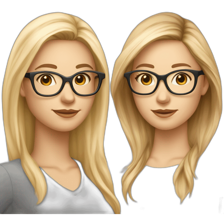 Two Woman. Different Hair Color One blond Hair Medium Long hair. Fair Skin Color. Wears Glases. Ihrer Woman with Long Brown Hair and fair Skin Color. Wirhout Glases emoji