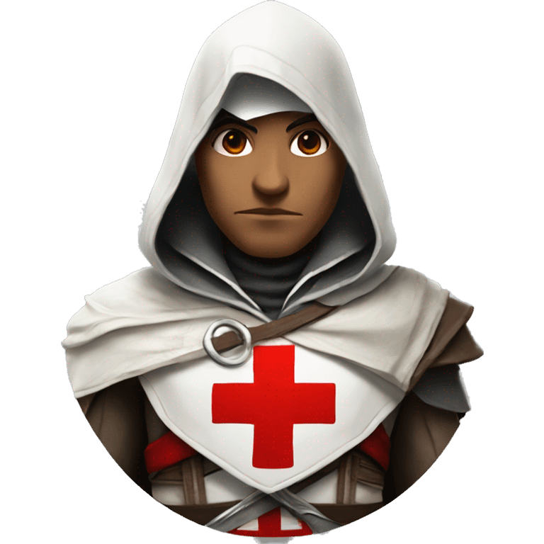 Assassins creed character with a hood and a Red Cross on it  emoji