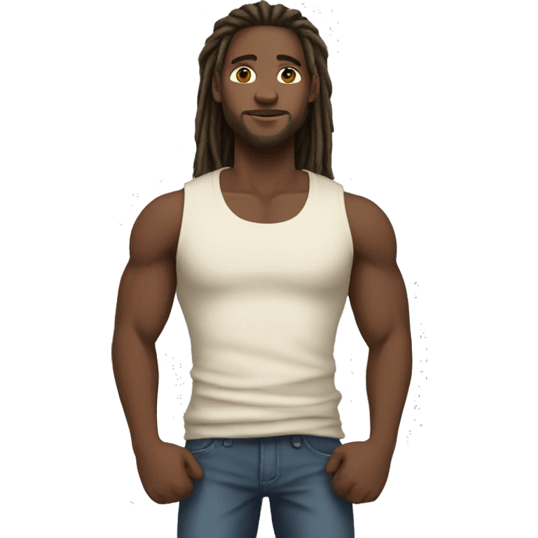 fair skinned black man with long dreads and tank top standing emoji