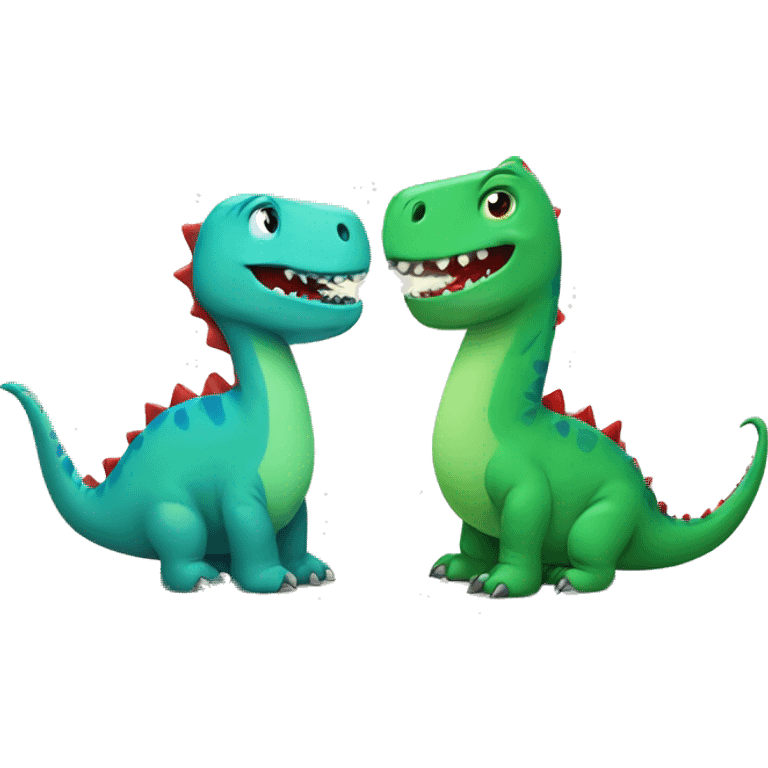 Green dinosaur and blue dinosaurin red string emoji