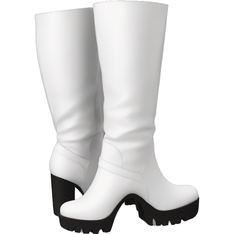 white knee high chunky heel boots emoji