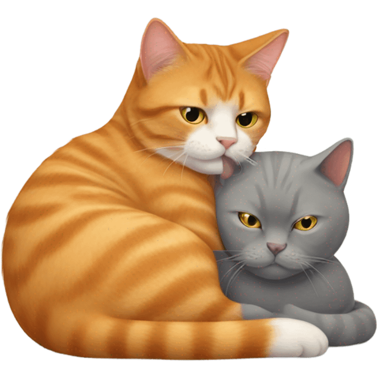 Ginger cat cuddling with a British shorthair emoji