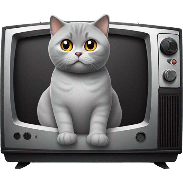 British shorthair sitting on tv emoji