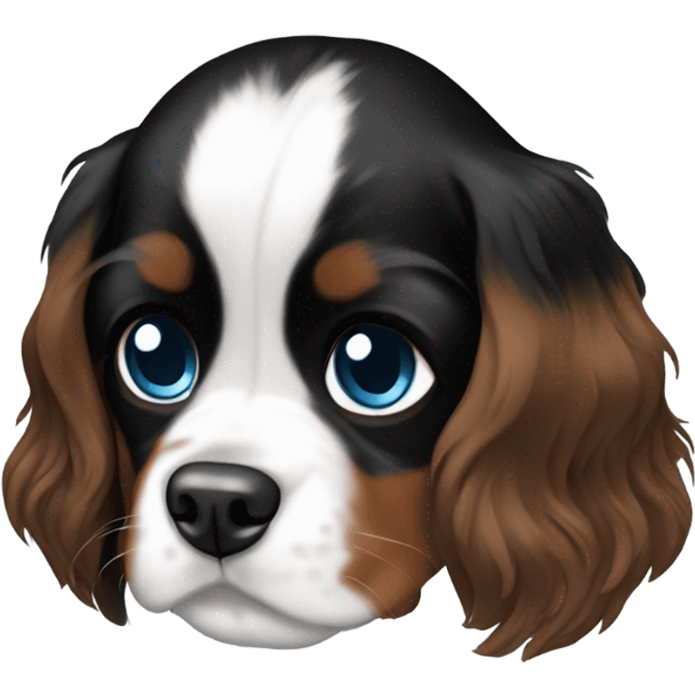 A black and brown King Charles spaniel with blue eyes puppy emoji