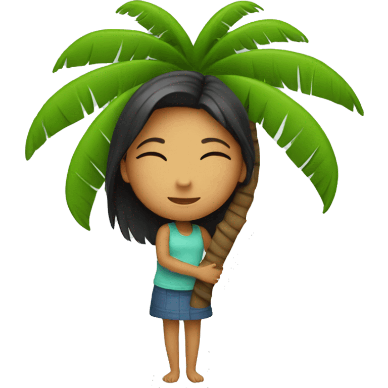 Girl hugging palm tree emoji