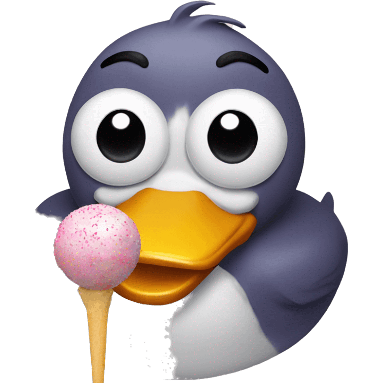 Duck eating a cake pop  emoji