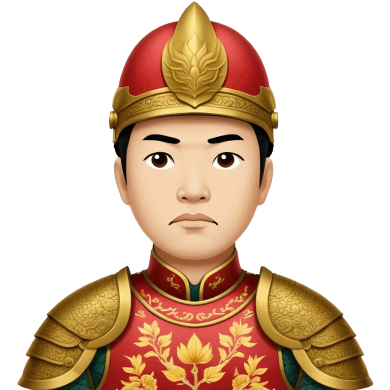 Trần Hưng Đạo – Cinematic Realistic Portrait of Trần Hưng Đạo, depicted as a revered Vietnamese general in traditional armor with a determined gaze, rendered with intricate historical textures and dynamic lighting that highlights his legendary martial spirit and leadership. emoji