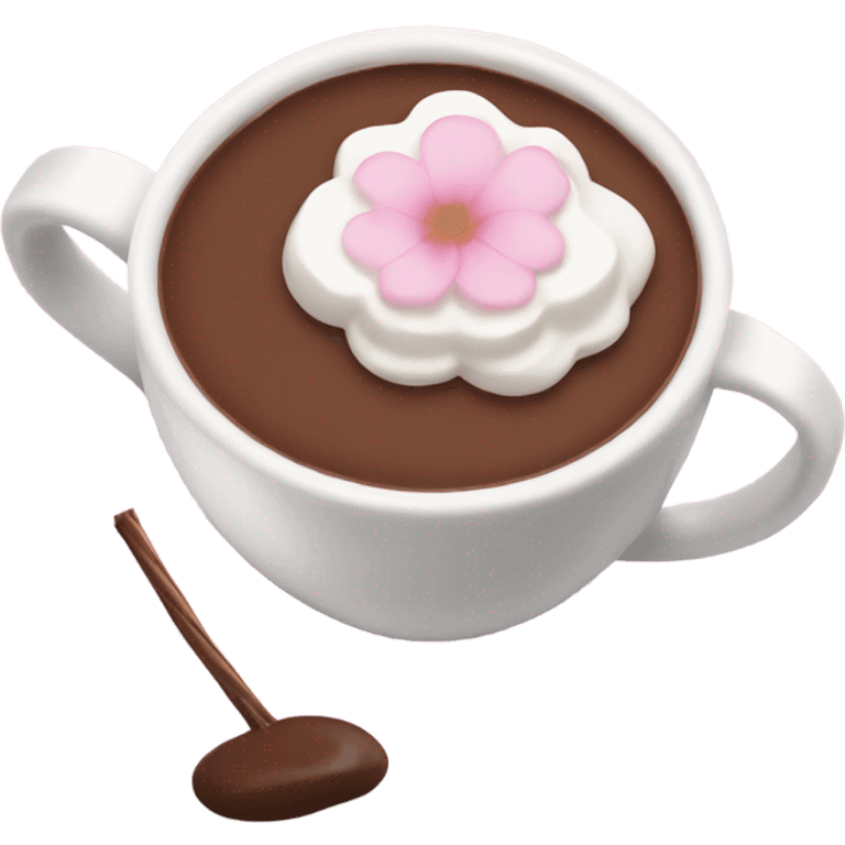 Hot chocolate with pale pink flower and whipped cream emoji