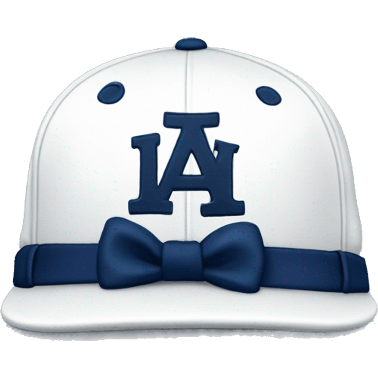 a white baseball hat with a navy blue bow on it emoji